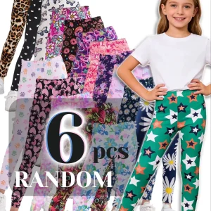 6-Piece Girls' Stretchy Printed Leggings Set