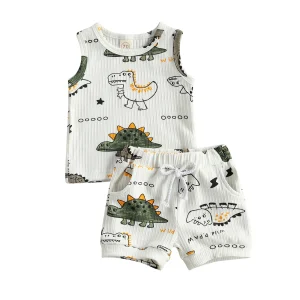 Baby Cartoon Dinosaur Vest and Shorts Set