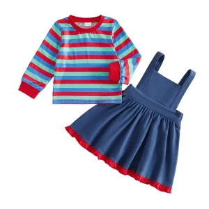 Little Girl Fall Striped Long-Sleeve Outfit