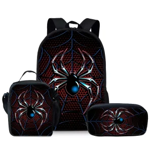 3-Piece Spider Pattern Cartoon Backpack Set