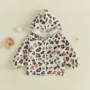 Toddler Leopard Print Jacket Zipper Hooded Coat