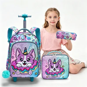 3-Piece Kids Rolling Puppy Backpack Set