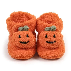 Halloween Pumpkin Booties Warm Fleece Crib Shoes