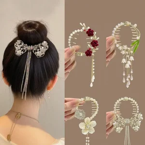 Teen Flower Tassel Bun Holder Clip