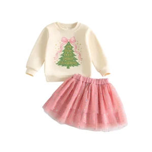 Toddler Girls Christmas Sweatshirt Skirt Set